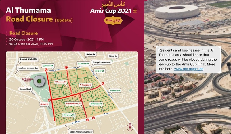 Al Thumama road closures for Amir Cup 2021 Final from October 20
